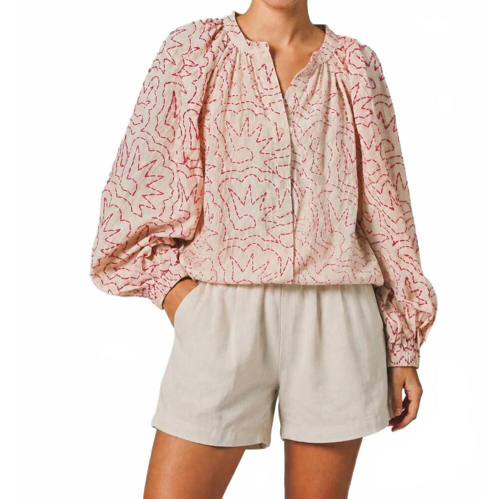 NEW THE SHIRT minka long sleeve shirt in hot pink stitch